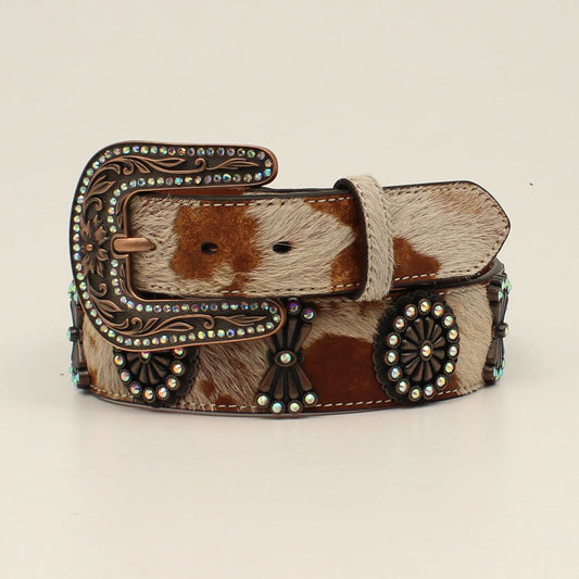 ANGEL RANCH LADIES BELT w/ CALF HAIR SILVER CONCHOS