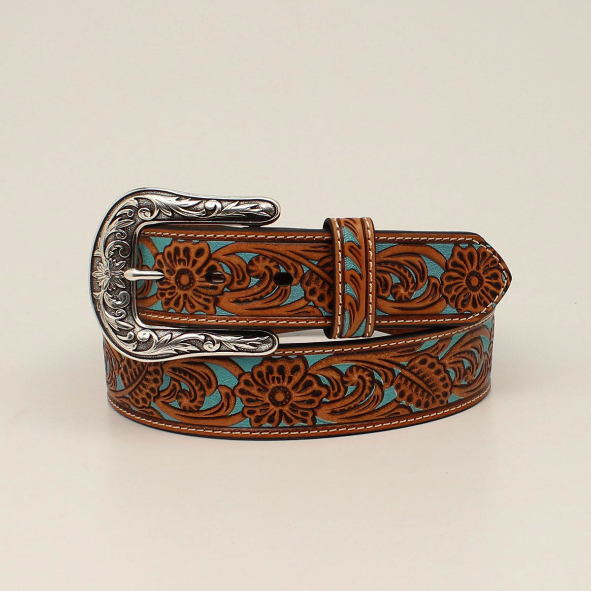 Women's Ariat Leather FLORAL & TURQUOISE UNDERLAY BELT