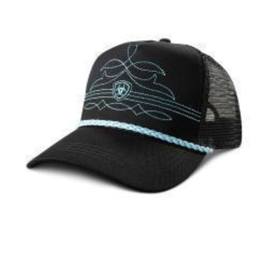 Ariat Ladies Ponyflo Cap Snap Back Rope Boot Stitch Turquoise