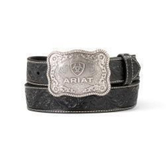 Ariat Mens Belt 1 1/2" Embossed Plate Buckle Black