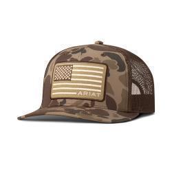Ariat Mens Cap R112 SnapBack Camo American Flag Brown