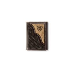 Ariat Mens Trifold Wallet Calf Hair Overlay Chocolate