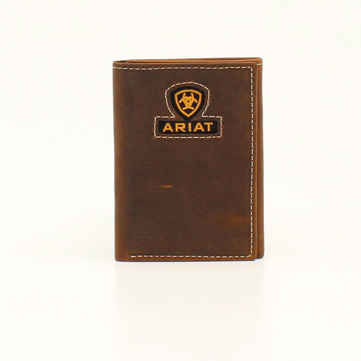 Brown leather Ariat Trifold Wallet w/ Ariat logo & wording Stitching Credit card