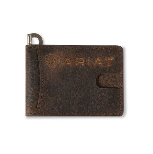 ARIAT BROWN BULL HIDE LEATHER MONEY CLIP WALLET