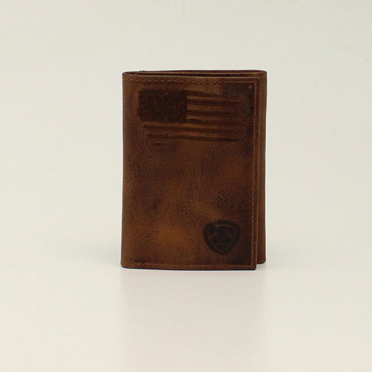 ARIAT TRI-FOLD WALLET w/ DISTRESSED USA FLAG