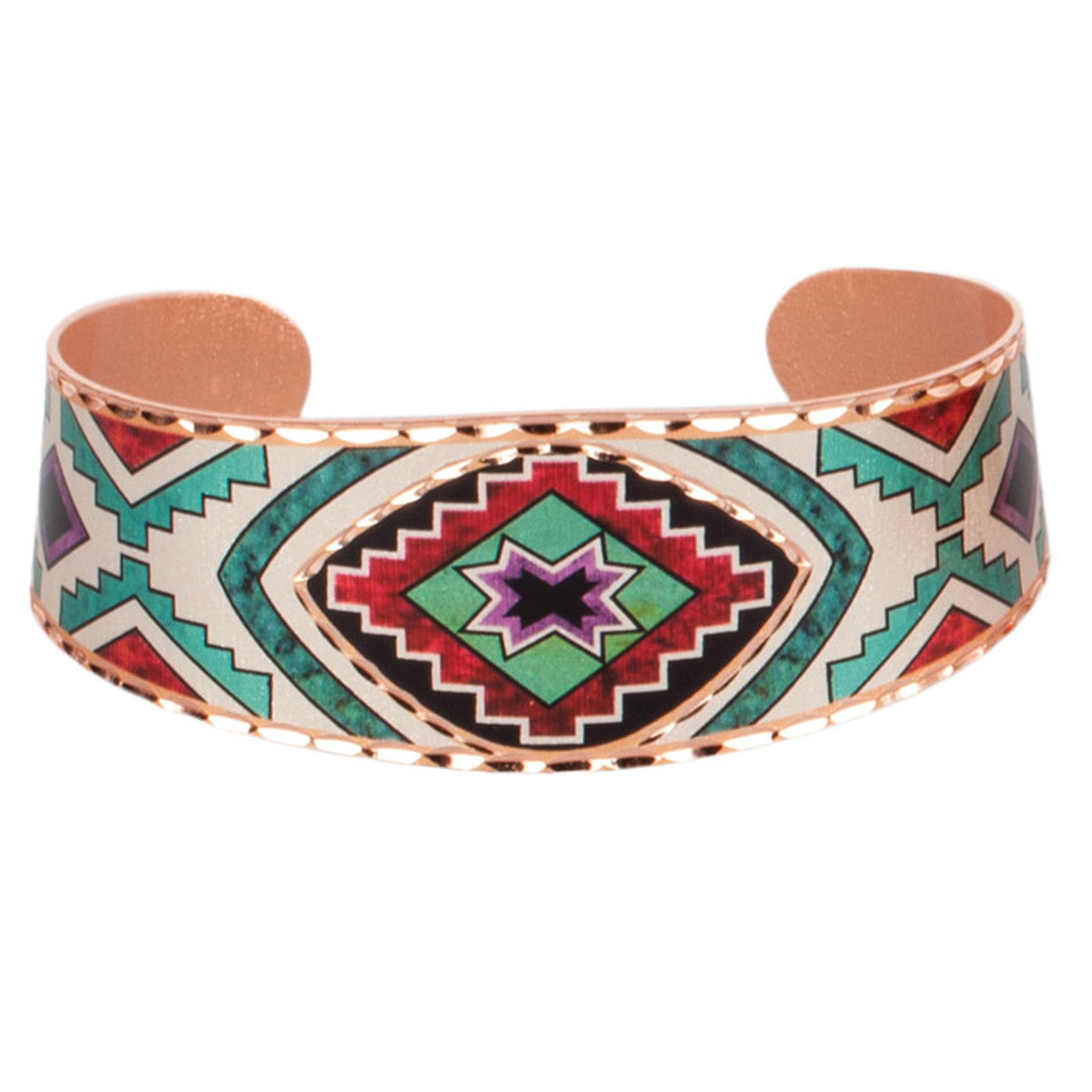 Aztec Copper Cuff Bracelet w/ Turquoise & Pink Accents