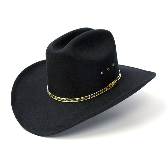 Black Faux Felt Cattleman Cowboy Hat w/ Gold hat band