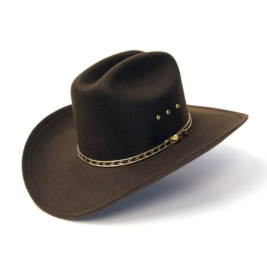 Brown Faux Felt Cattleman Cowboy Hat w/ Gold Band