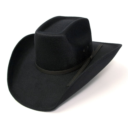 Kids Black Faux Felt Wide Cattleman Cowboy Hat