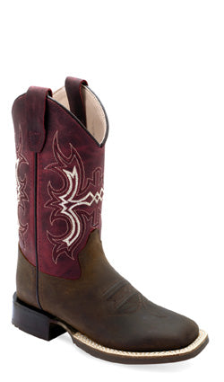 Toddler/Children/Youth Old West Maroon & Brown Western Boots