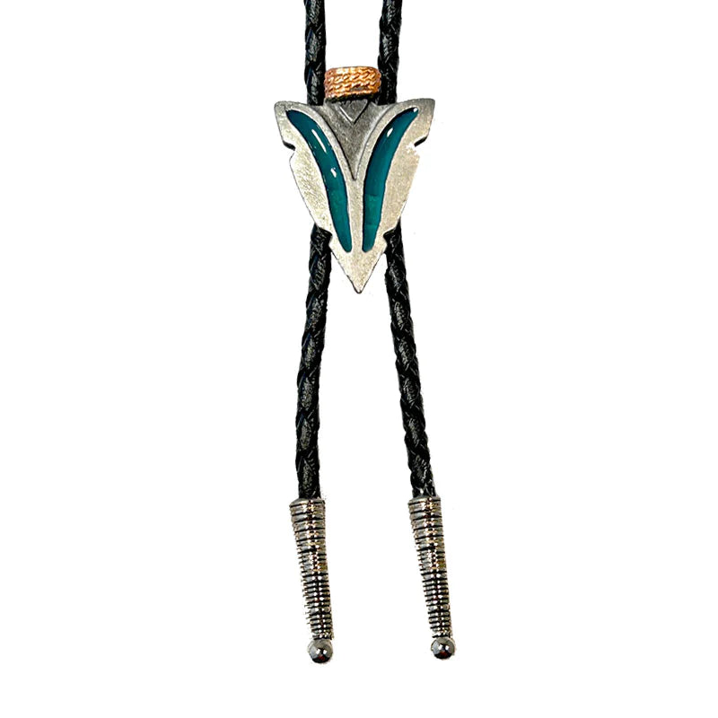 Silver Plated Turquoise Enamel w/ a Bolo Tie- 38" long