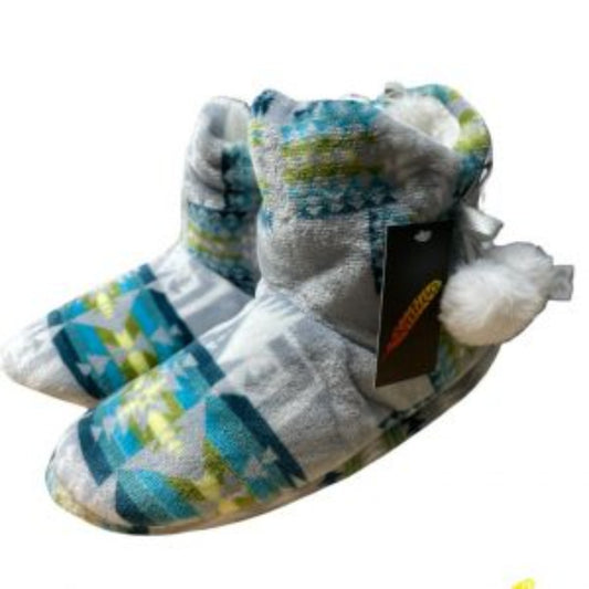 Grey & Blue Navajo Print Ankle Bootie Slippers