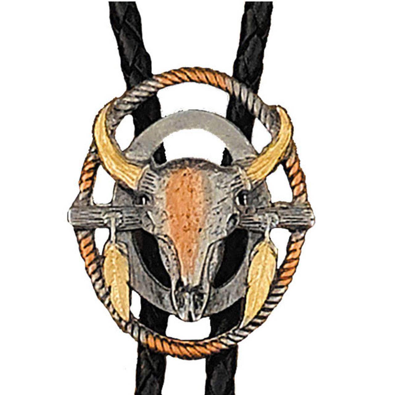 Steer Skull & Feathers Bolo Tie