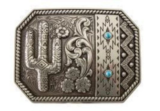 Blazin Roxx Ladies Buckle Cactus Turquoise Antique Silver Finish