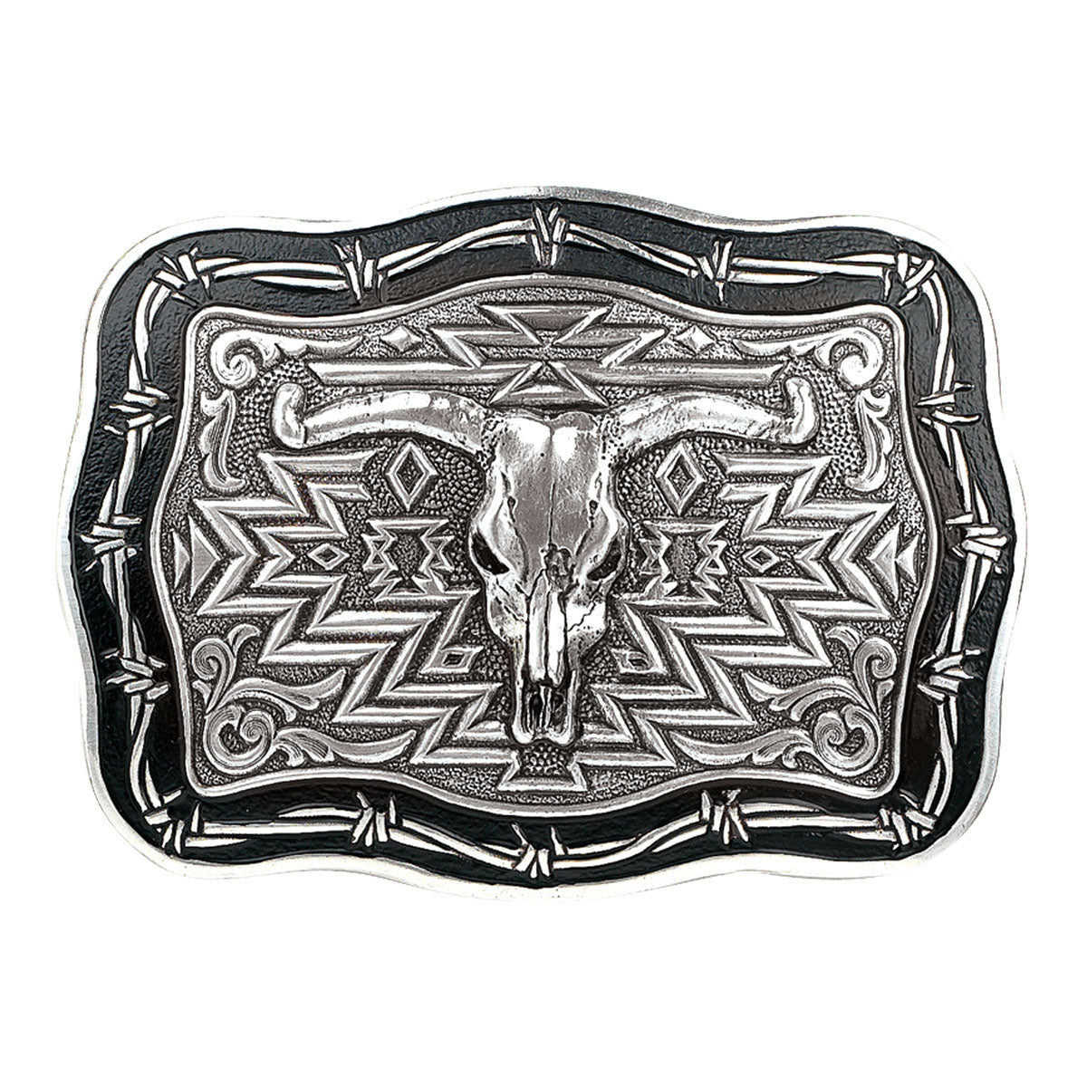 Cow Skull Belt Buckle w/ Barbed wire edging