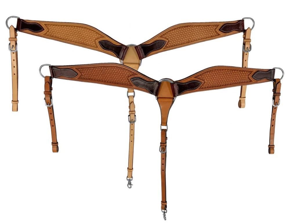 Argentina Cow Leather Basket tooled Contoured Breast Collar