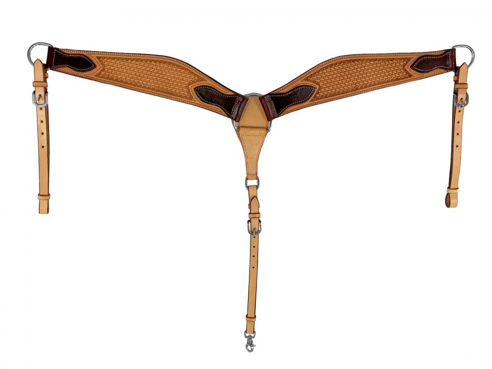 Argentina Cow Leather Basket tooled Contoured Breast Collar