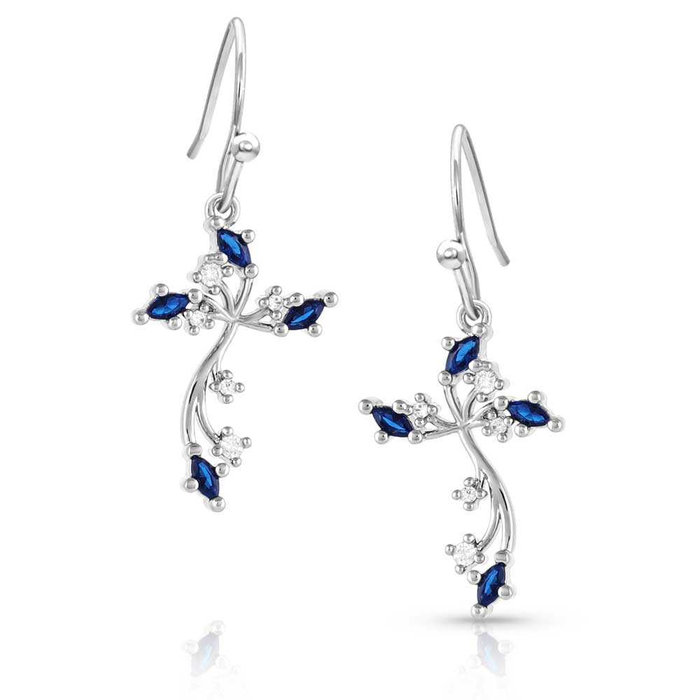 'Montana Blue' Crystal Cross Earrings