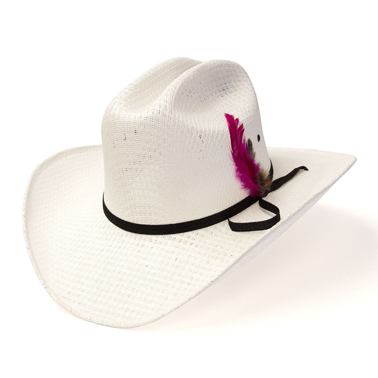 Youth Kids White Straw Western Cattleman Hat w/ Feather