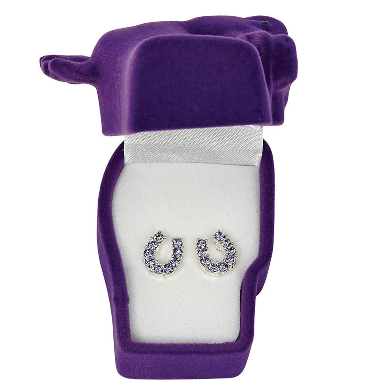 Purple Horseshoe Earrings w/ Horse Head case