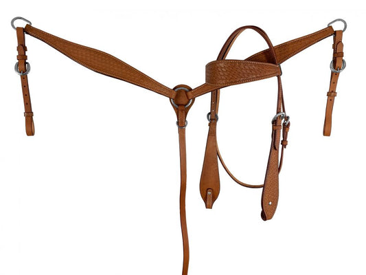 Leather Browband Headstall & Breast Collar Set w/ Reins