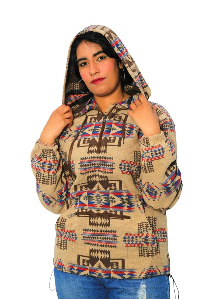 Women's Nativo Fleece Aztec Beige Hoodie