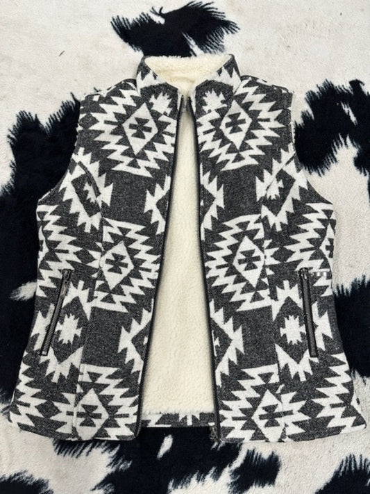 Ladies Wool Blend Sherpa Lined Aztec Vest
