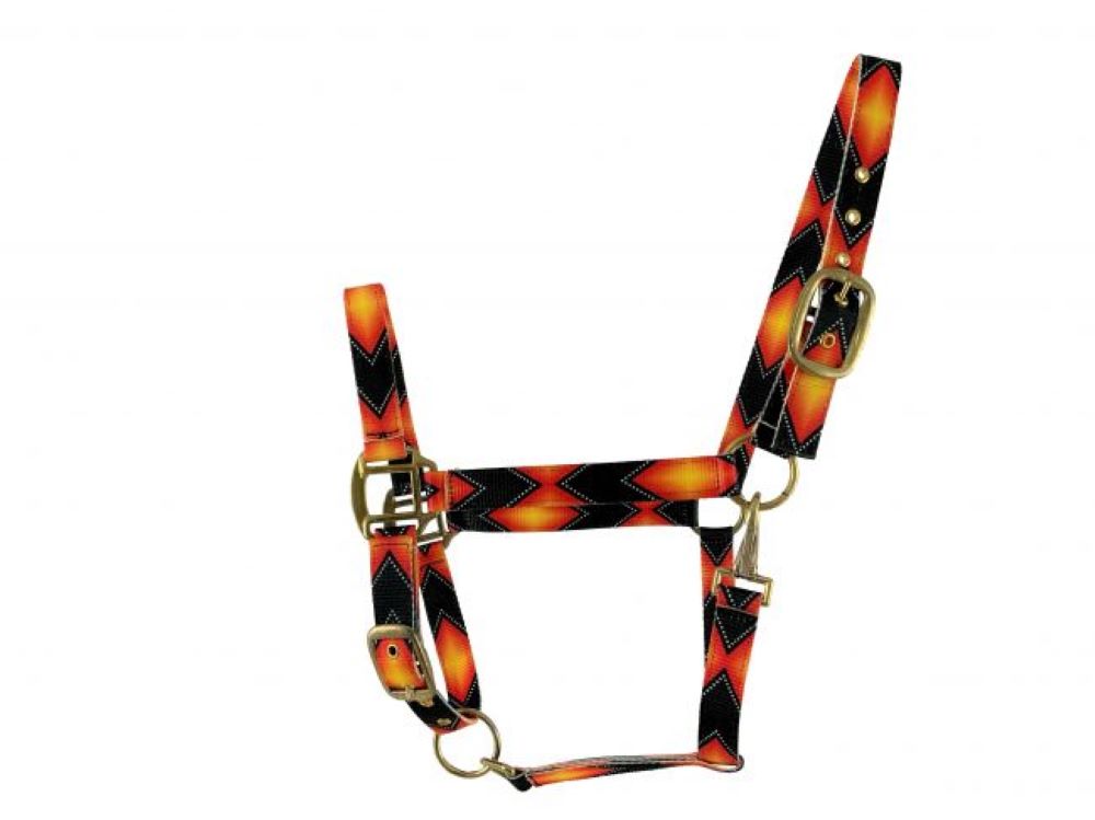 3ply Orange & Black Aztec design Nylon Horse Halter