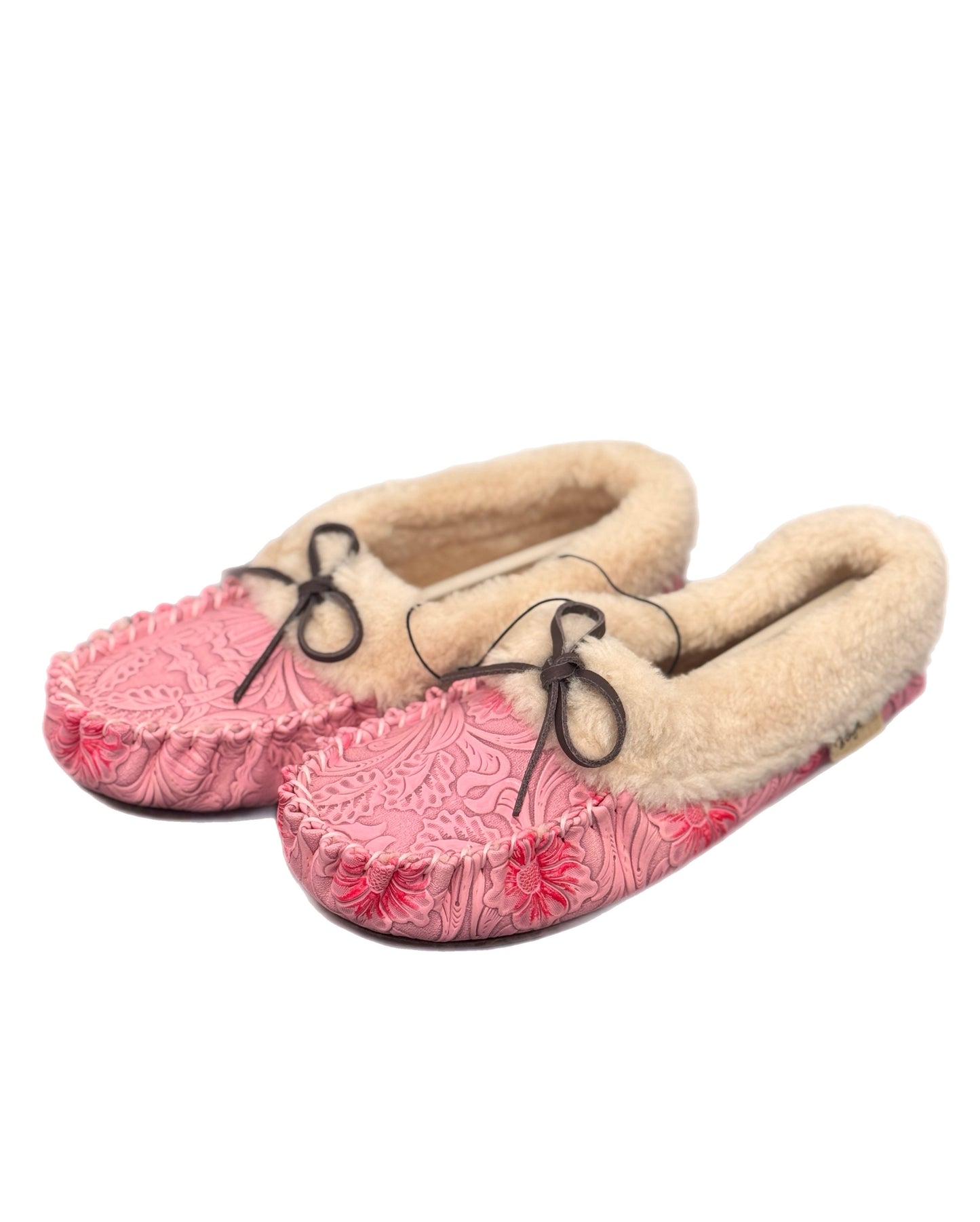 Pink Rose Moccasin Girl's Slippers Fur Trim