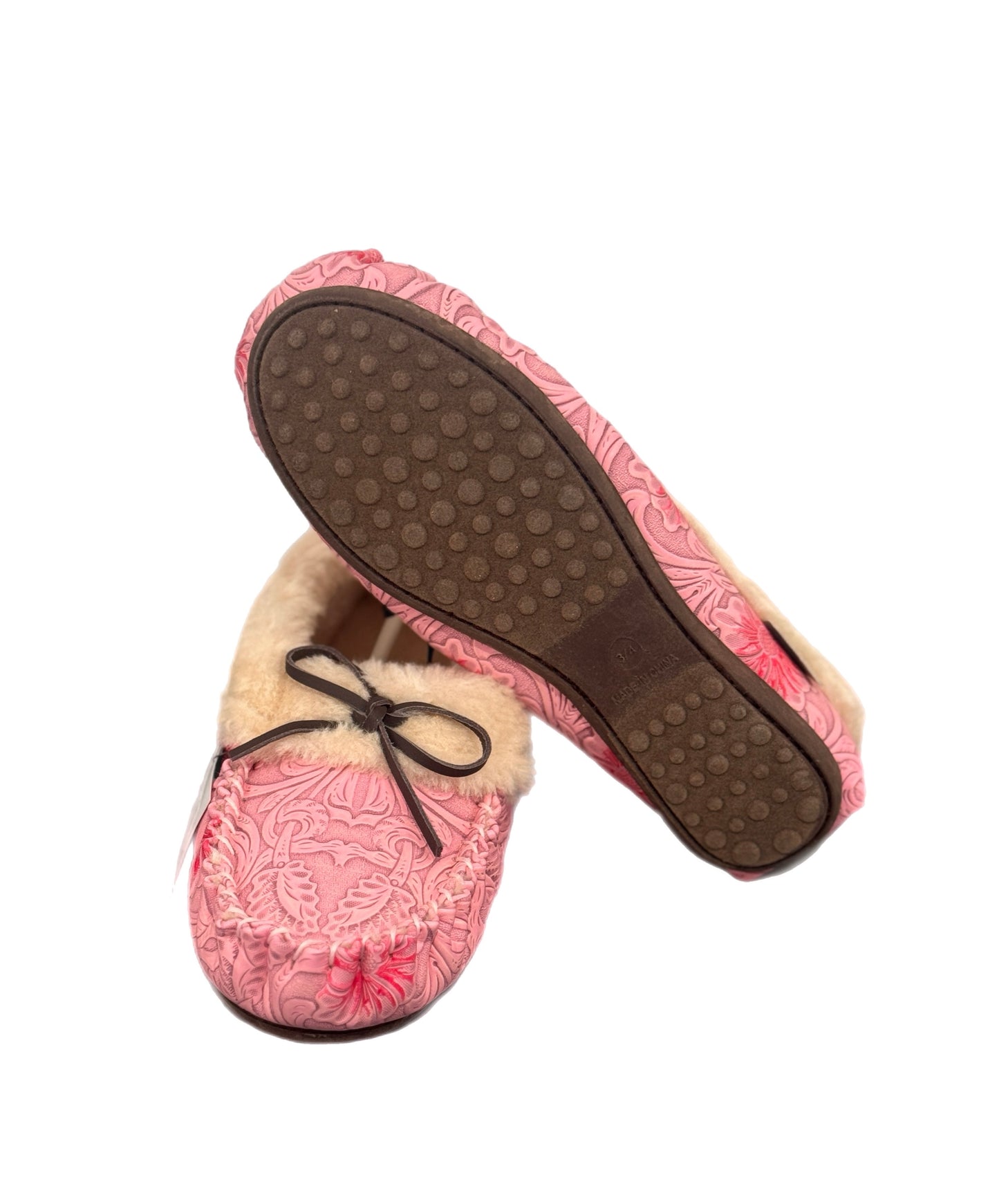 Pink Rose Moccasin Girl's Slippers Fur Trim