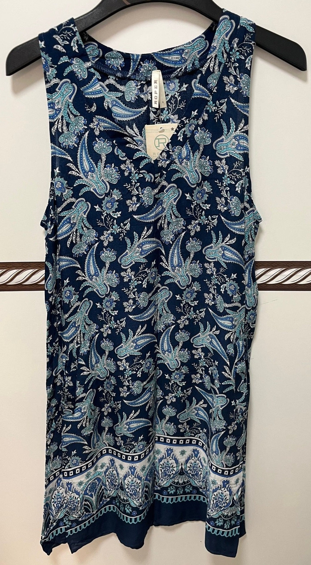 Women's Roper Blue Paisley Print Sleeveless Dress, Size Small
