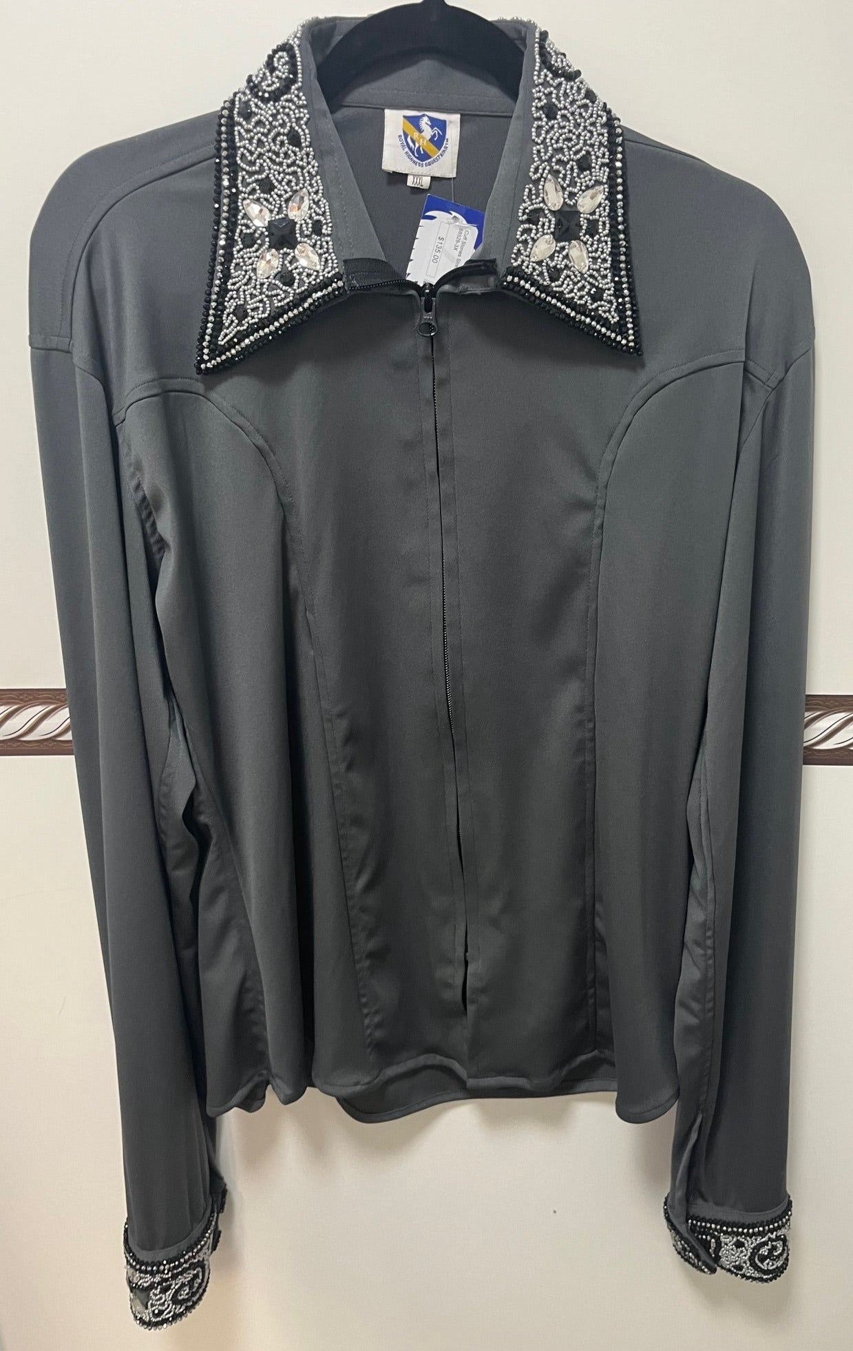 Women's Charcoal Grey Show Shirt w/ Beads & stones, Size XXXL