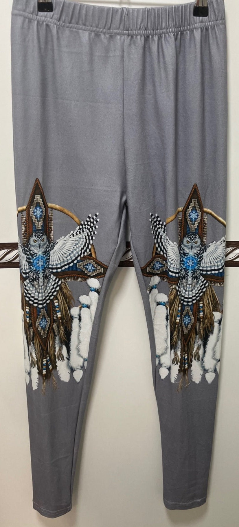 Women's Grey Leggings w/ Owl Aztec design