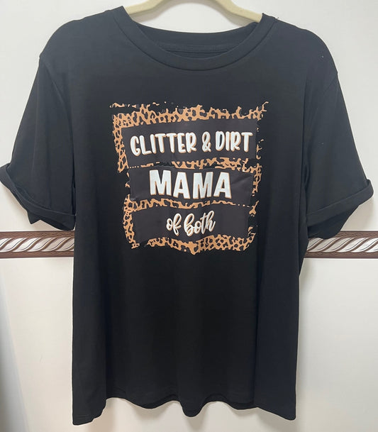 SALE Women's Black 'Glitter & Dirt Mama' Shirt, Size XL