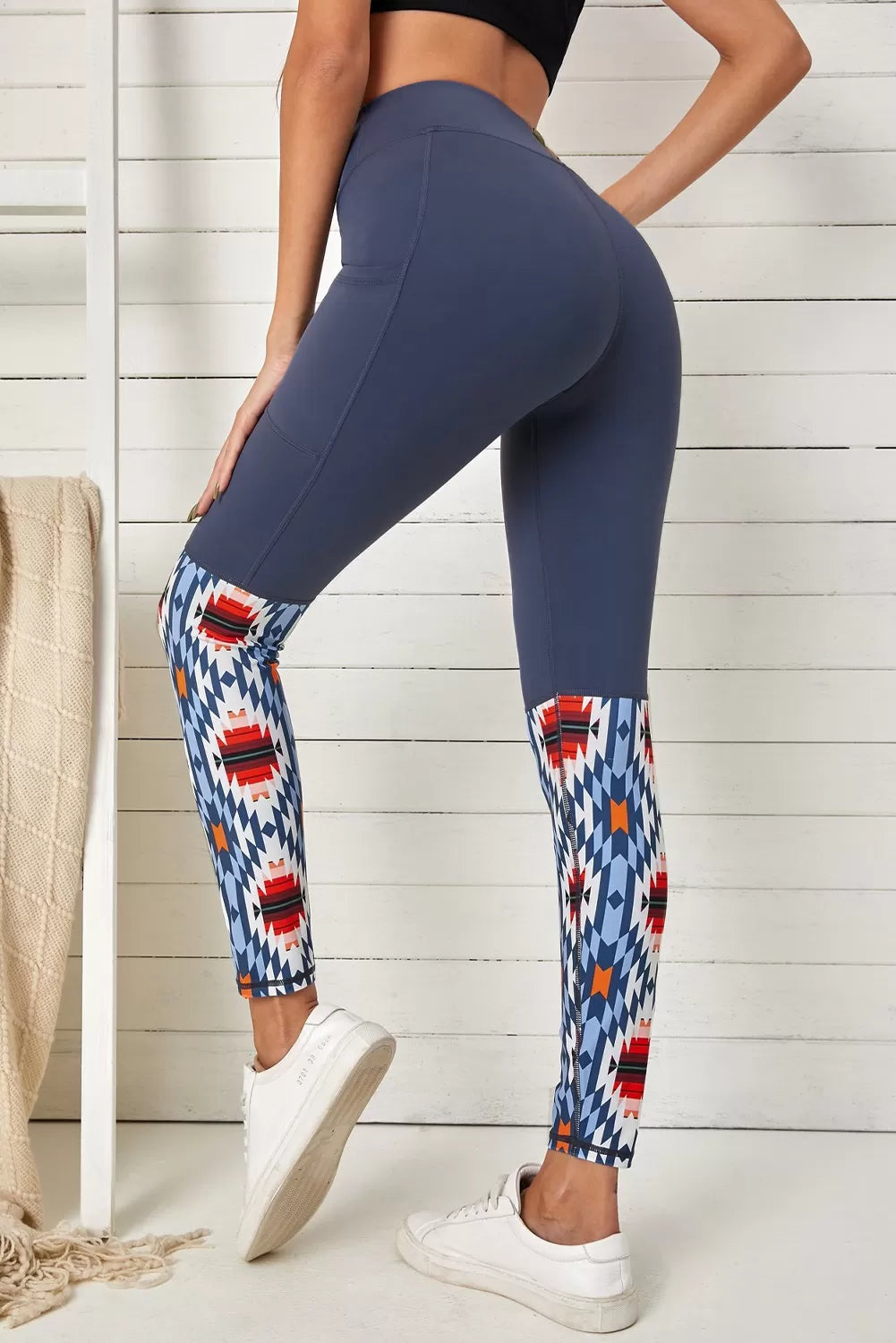 Women's High Waist Leggings w/ Crossover patchwork