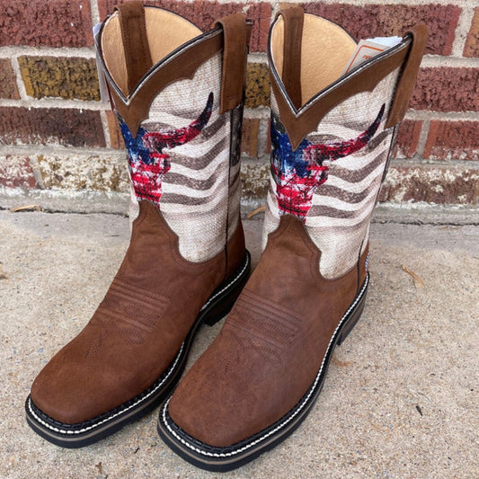 Roper Men's Patriotic Skull Square Toe Western Cowboy Boot