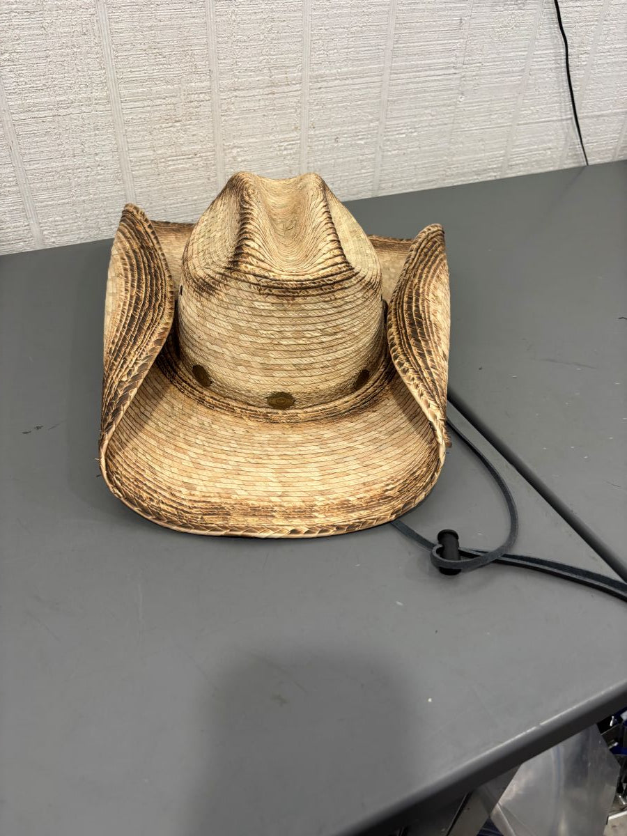Palm Straw Western Cattleman Cowboy Hat with Stampede Strings