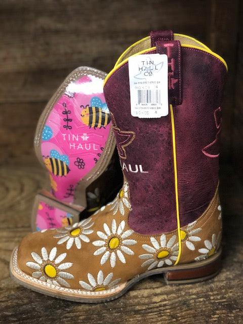 Tin Haul Co. Youth Lil Blossom Bumblebee Square Toe Cowgirl Boots