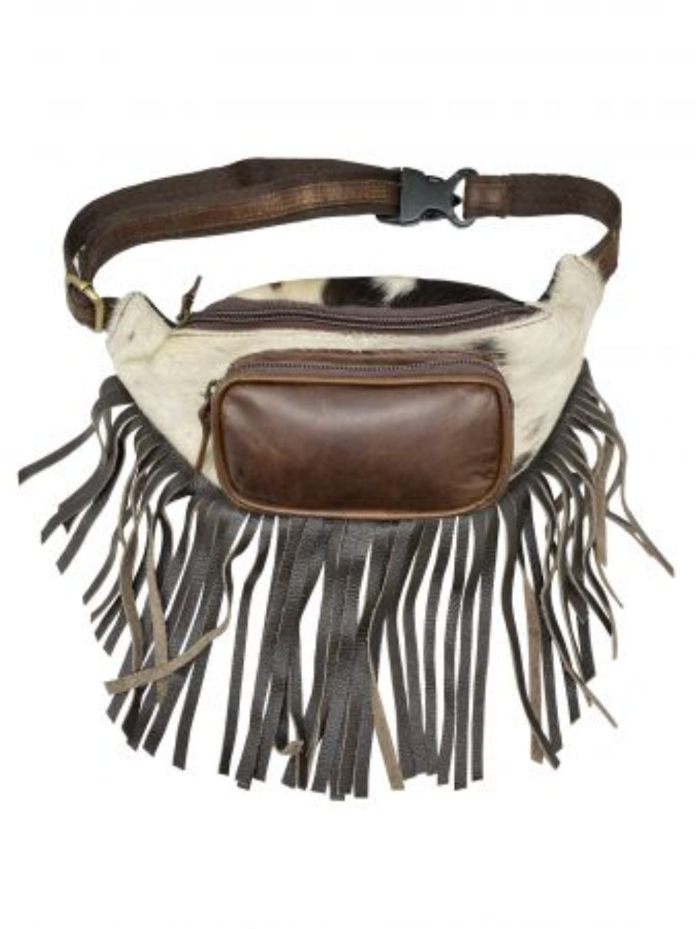 Leather Fanny Pack w/ Hair on Cowhide & Fringe