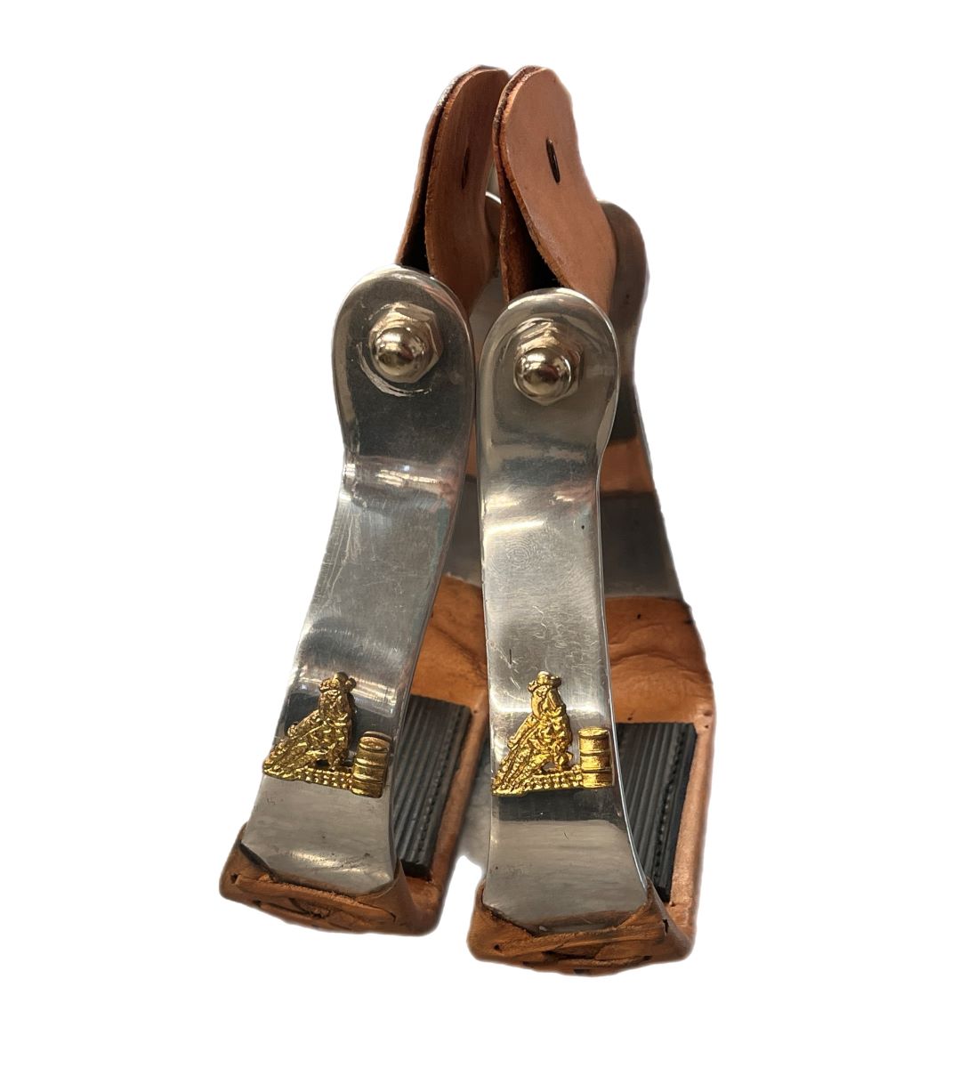 Aluminum Stirrups w/ Gold Barrel Racer Emblem