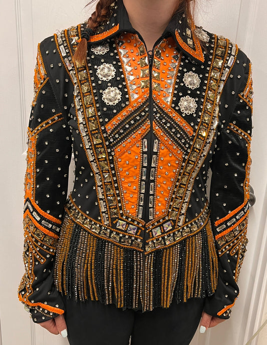 Women's Orange & White Bling Show Jacket, Size Medium