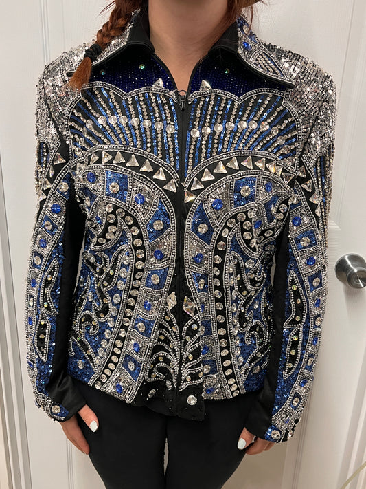 Royal Highness Peacock Blue & Silver Show Jacket Size XXL