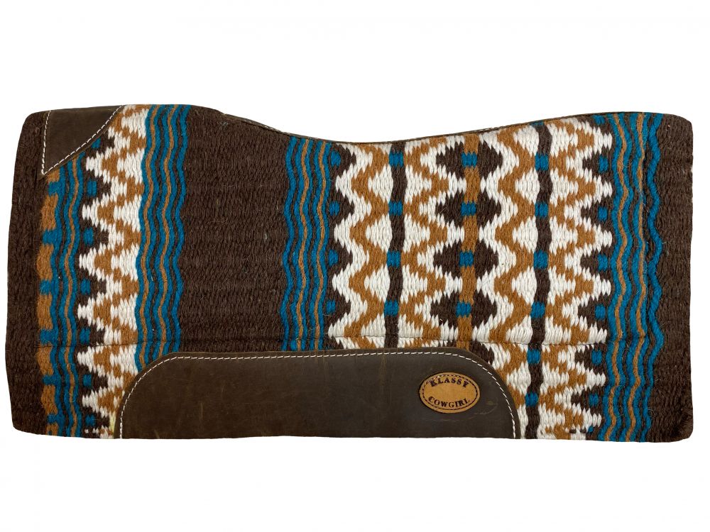 28" X 30" Klassy Cowgirl Memory Felt Saddle Pad Chocolate Teal