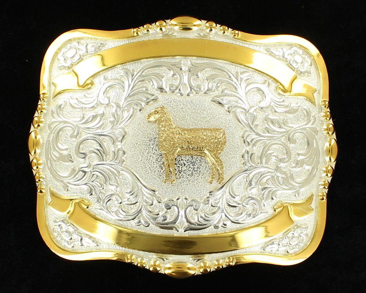 Silver & Gold Sheep Belt Buckle