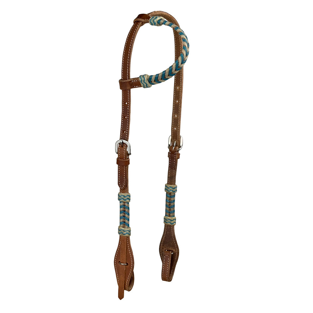 Showman Argentina Cow Leather Ear Headstall Teal Rawhide