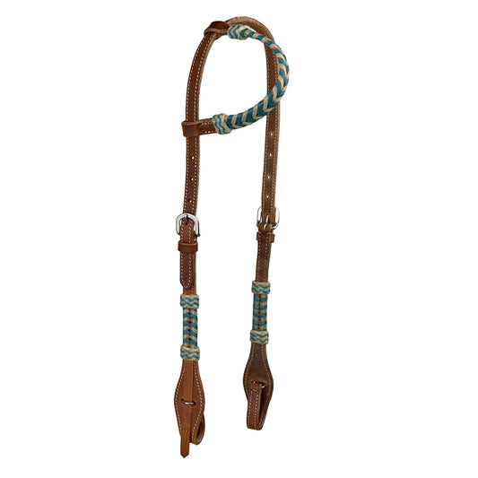 Showman Argentina Cow Leather Ear Headstall Teal Rawhide