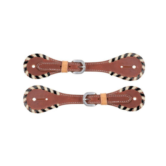 Women's Argentina Cow Leather Spur Strap w/ White & Black Rawhide