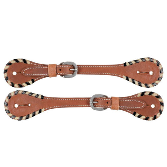 Men's Leather Spur Straps w/ White & Black Rawhide