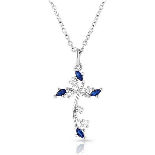 'Montana Blue' Crystal Cross Necklace