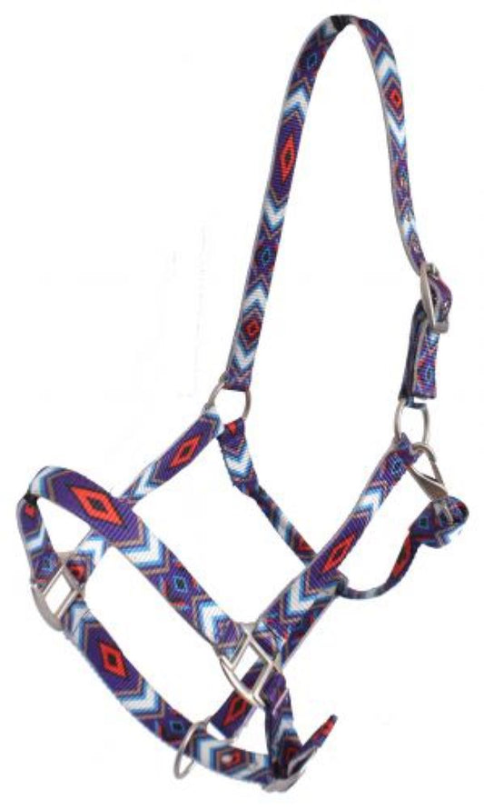 Premium Nylon Horse Sized Halter with Purple and Red Diamond